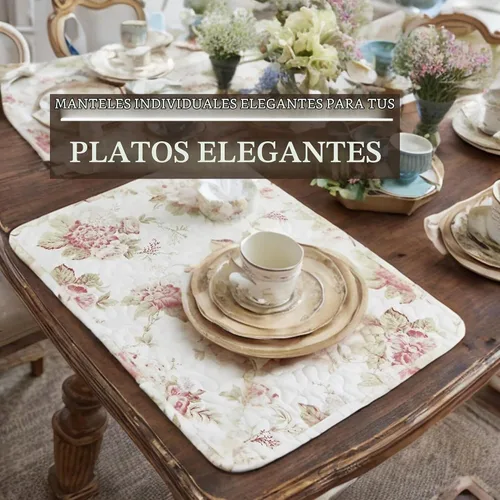Vista 4 de DaDa Bedding - Juego de 4 manteles individuales para mesa de comedor, diseño de rosas de cabaña, acolchado, de algodón, delicadas, flores, jardín