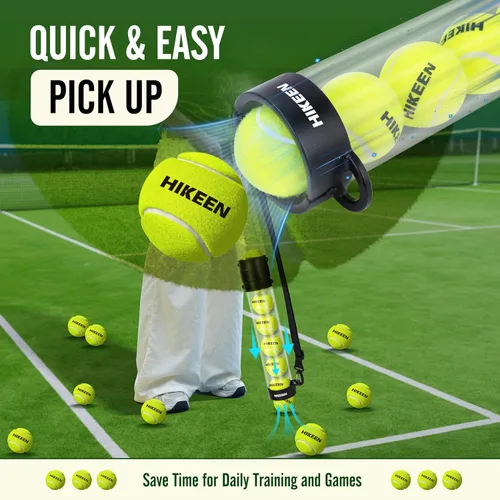 Vista 3 de Hikeen Tubo de recogida de pelotas de tenis duradero con 6/12 pelotas de tenis, recogida rápida y almacenamiento, tubo de pelota de tenis con correa