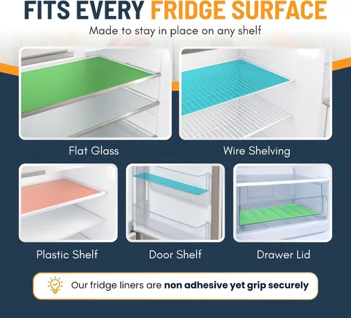 Vista 5 de Revestimientos para estantes de refrigerador (paquete de 8) de Linda’s Essentials - Forro para estantes o cajones sin adhesivo, alfombrillas