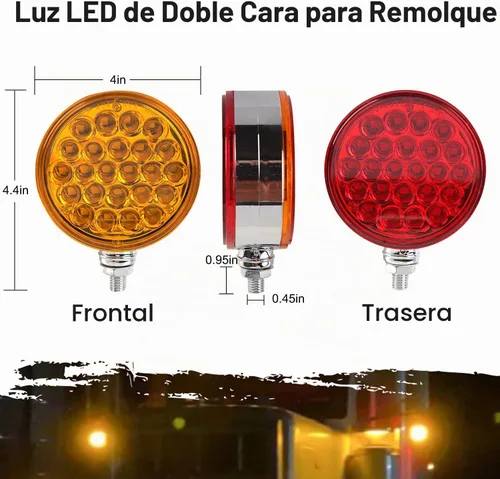 Vista 3 de Partswcgg - 2 luces LED de doble cara de 4 pulgadas, 48 LED, 10 V-30 V Round Double Dual Face Led Fender Pedestal Lights Stop Turn Tail Amber/Red