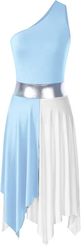 Vista 20 de Vestido de mujer de alabanza litúrgica con bloques de color, sin mangas, con dobladillo irregular, de estilo lírico para danza Borgoña