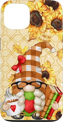 Vista 7 de Sunflower Gnome with Books for Tea Lover Librarian Reading Case for iPhone 16