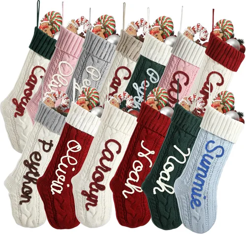 Vista 10 de 1 Pack Personalized Christmas Stockings for Kids,Custom Embroidered Name+Logo Pattern Burlap Plaid 3D Xmas Stockings 18'',Family Decoration 3d-04