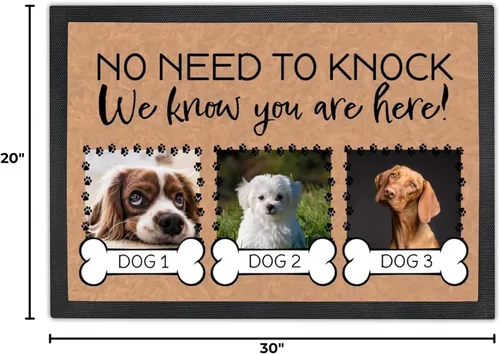 Vista 2 de Tapete personalizado para puerta de perro con foto y nombre, tapete de bienvenida personalizado, tapete para puerta delantera, no es necesario