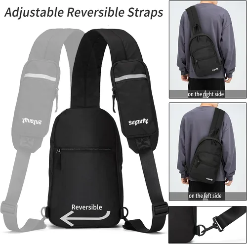 Vista 3 de Suyzufly Bolso bandolera pequeño para hombres y mujeres, resistente al agua, con una correa, bolso cruzado en el pecho para senderismo y viajes