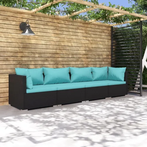 Vista 24 de Brown Wicker Patio 3-Seater Sofa with Cushions, PE Rattan Outdoor Seating Set with Steel Frame Brown and Cinnamon Red