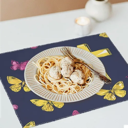 Vista 6 de Crosss Skull Navy Placemats Set of 6 Resistant Table Mats Washable Place Mats for Dinner Party Table Decoration