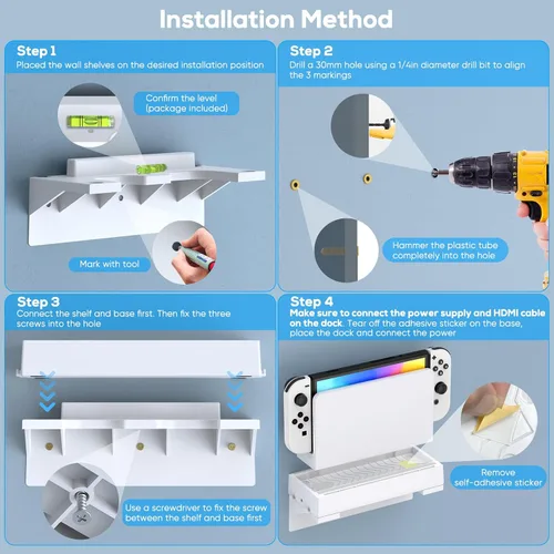 Vista 7 de Kit de montaje en pared para Nintendo Switch y OLED, soporte de consola de muelle de interruptor, accesorios de interruptor con 7 modos de luz, 7