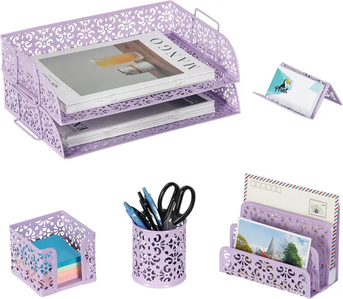 Vista 9 de EasyPAG Set organizador de escritorio 5 en 1 – Incluye 2 Charolas tamaño papel Carta, Clasificador de cartas, soporte de bolígrafos, recipiente