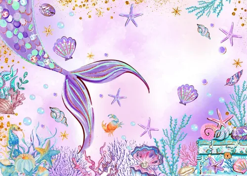 Vista 8 de Mocsicka Telón de fondo de sirena para baby shower, sirena rosa bajo el mar, decoración de fiesta de baby shower para niñas, fondo de fotografía