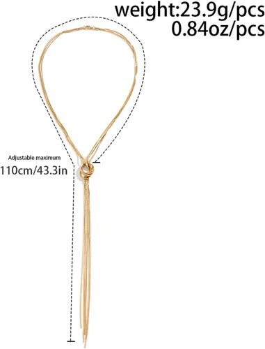 Vista 2 de Aonklot Collar largo de Lariat para mujer, collar de cadena de serpiente plateada de oro, collar largo con colgante en Y, collar de espiga larga