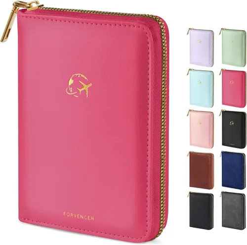 Vista 8 de Forvencer Funda para pasaporte con cierre de cremallera seguro, cartera de pasaporte premium para viajes, bonita funda de tarjeta de bloqueo RFID