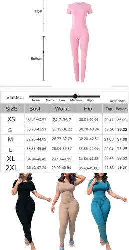 Vista 2 de Conjunto deportivo acanalado casual de 2 piezas para mujer, manga corta, cuello redondo y leggings elásticos de cintura media
