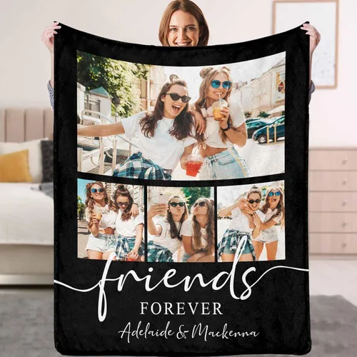 Vista 8 de YESCUSTOM Manta personalizada de Friends Forever con collage de fotos y texto, manta personalizada para mejores amigos, mejores amigos, cumpleaños