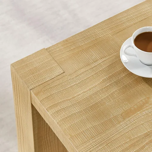 Vista 3 de Mesa auxiliar moderna de madera rústica de 2 niveles, mesas de noche compactas para sala de estar, mesita de noche rectangular minimalista