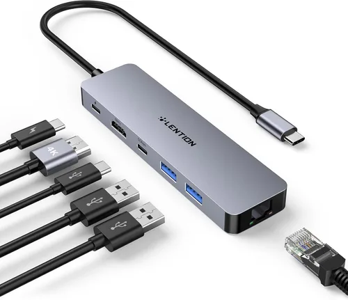 Vista 18 de LENTION Hub USB C 7 en 1, HDMI 4K a 60Hz, PD de 100 W, lector de tarjetas Gris espacial