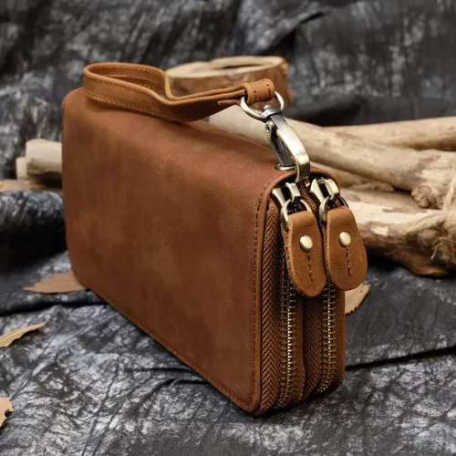 Vista 8 de LUUFAN Billetera larga de cuero genuino para hombre, cartera plegable grabada
