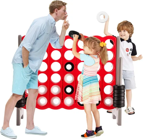 Vista 9 de ARLIME Juego gigante gigante de 4 en punta, juegos de patio trasero para niños y adultos, 4 en una fila con palanca de liberación rápida, 42 anillos