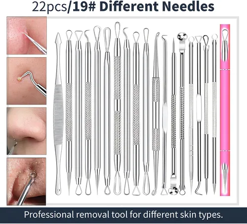Vista 12 de 22 Piezas Herramienta Extractora de Espinillas, Removedor de Puntos Negros, Acné y Comedones Kit Extractor Kit de herramientas profesional