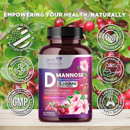 Vista 4 de Suplemento de D-manosa – 1,300 mg de manosa D orgánica por porción con extracto de arándano orgánico – Soporte urinario y vejiga natural de acción