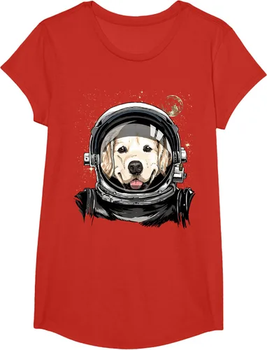 Vista 42 de Camiseta para amantes de los perros de los astronautas del espacio exterior Golden Retriever Lover, Negro
