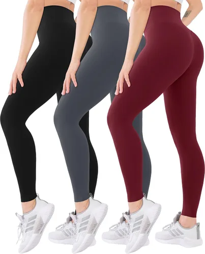 Vista 32 de Blisset - Paquete de 3 leggings de cintura alta para mujer con bolsillos, pantalones suaves y activos para control de abdomen, ideales para yoga