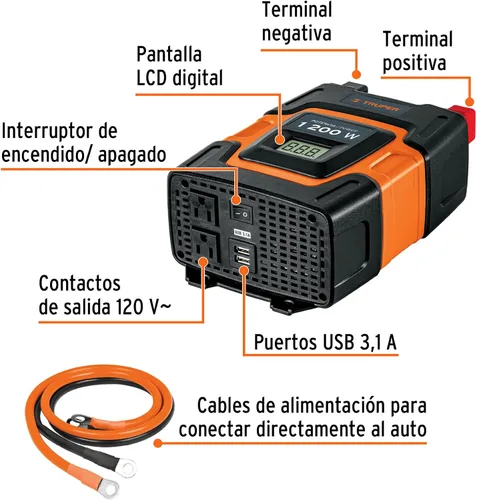 Vista 2 de Truper Inversor de corriente 10491 / INCO-1000-1000 W con puerto de carga USB