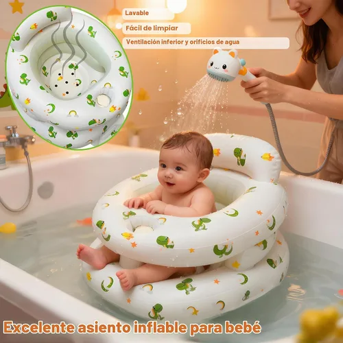 Vista 3 de EXBEPE - Asiento de bebé inflable grueso con parachoques delantero Blanco con patrón de dinosaurio verde