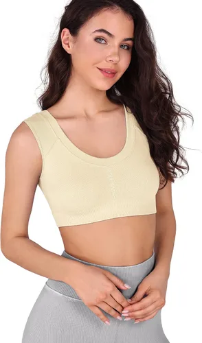 Vista 2 de ODODOS Paquete de 2 camisetas cortas sin costuras para mujer, cuello redondo, espalda baja, recortadas