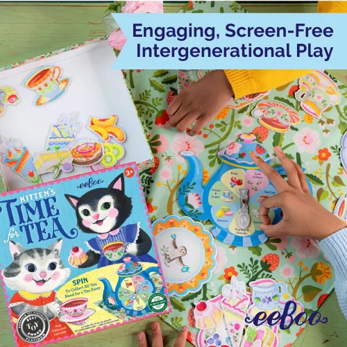 Vista 9 de eeBoo Kitten's Time for Tea Spinner Game, Story Building, 2-4 jugadores