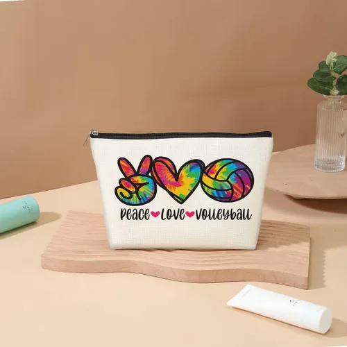 Vista 3 de DJHUNG Bolsa de cosméticos de voleibol de acuarela, bolsa de maquillaje, bolsa de voleibol, regalos para amantes del deporte, entrenador, regalos