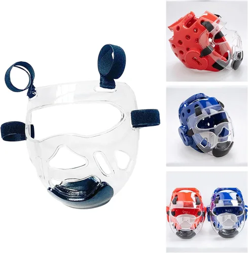Vista 8 de Máscara transparente de taekwondo protector desmontable para la cabeza, cubierta de protección facial para artes marciales boxeo Sanda