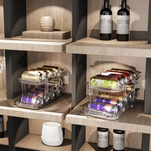 Vista 6 de Dispensador de latas de soda para refrigerador, portadores de latas para nevera, organizador de latas de soda de ancho ajustable para refrigerador