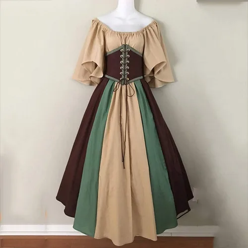 Vista 3 de Acrelis Vestido de baile victoriano para Momen, vestidos renacentistas con corsé, disfraz de hada campesina de Halloween, vestido de manga acampanada