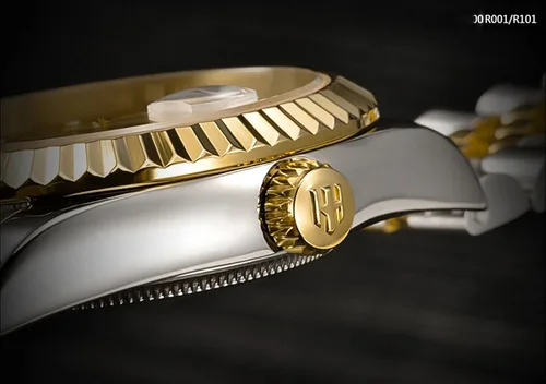 Vista 5 de Reloj de oro completo para hombre, reloj automático, mecánico, de acero dorado, de cuerda automática y cristal de zafiro, resistente al agua