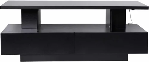 Vista 9 de LAUSAINT HOME Mesa de centro con almacenamiento, mesas de centro LED de 2 niveles para sala de estar con aplicación y control remoto, mesa de centro