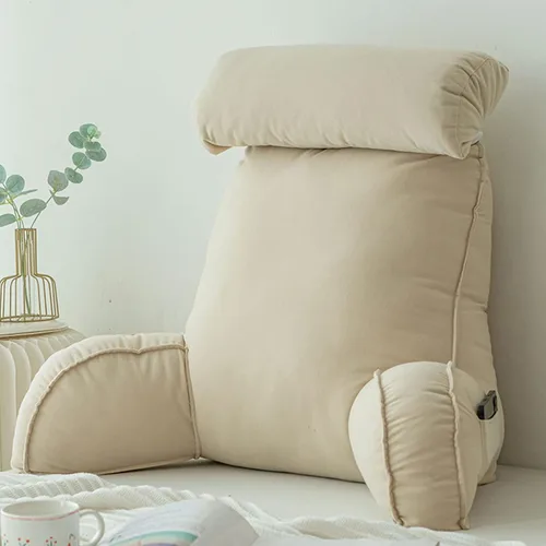 Vista 11 de Almohada de lectura con reposabrazos, almohada de apoyo para el respaldo, cojín de apoyo lumbar, con soporte para el cuello, con bolsillo, para Gris