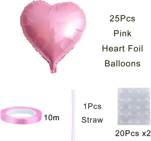 Vista 2 de 25 globos de Mylar en forma de corazón rosa de 18 pulgadas para decoraciones de fiesta de cumpleaños, decoración de boda, fiesta de compromiso