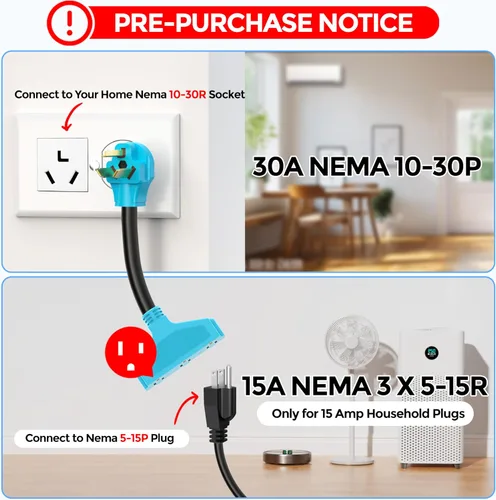 Vista 8 de CircleCord Cable adaptador de distribución de secadora de 3 clavijas de 30