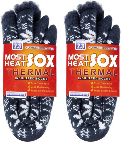 Vista 21 de Calcetines térmicos para hombre, calcetines de invierno cálidos para clima frío con temperaturas extremas A1-azul (2 pares)