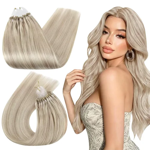 Vista 21 de Ugeat - Extensiones de cabello humano con microanillo, 14 pulgadas, extensiones de cabello Remy con microcuentas de 1 gm/hebra, 50 gms, extensiones