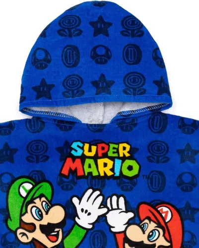 Vista 4 de Super Mario Toalla Poncho para niños Toalla de baño de personajes de juegos para niños Mario Brothers Luigi & Mario Star Blue Changing Robe