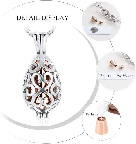 Vista 3 de Imrsanl - Joyería para llevar Cenizas - Collar con dije de flor de loto con mini urna de recuerdo para cenizas