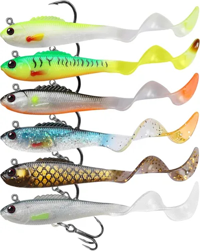 Vista 11 de GOTOUR Pre-Rigged Soft Fishing Lures with Weedless Hook, Lifelike Paddle Tail Swimbaits for Bass Fishing, Freshwater & Saltwater Fishing Bait
