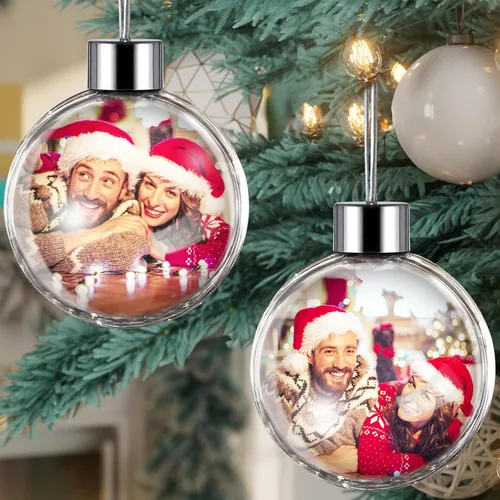 Vista 10 de iDIY Adornos de Navidad personalizados 2024 – Adornos de cerámica con texto con imagen personalizada para árboles de Navidad, adorno colgante