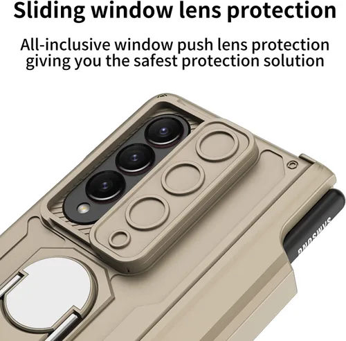 Vista 3 de Wefor Funda para Samsung Galaxy Z Fold 4 con soporte para S Pen (protección de bisagra), soporte magnético de anillo de 360°, cubierta de cámara
