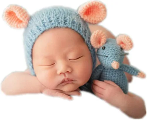 Vista 2 de Vemonllas Accesorios de fotografía para recién nacidos, trajes para niños y niñas, accesorios de punto para fotos de bebé, sombrero de ratón