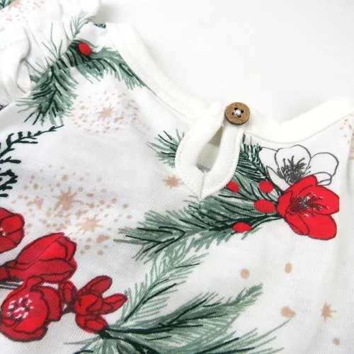 Vista 2 de HonestBaby Paquete de 3 camisetas de manga larga con volantes para bebés, 100% algodón orgánico para niñas pequeñas Emerald Floral