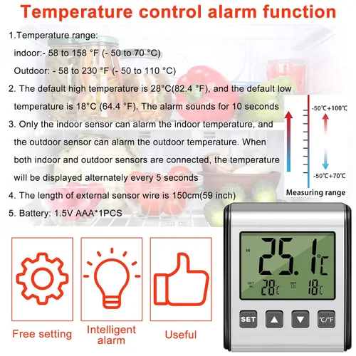 Vista 5 de Moukeren - Termómetro digital para refrigerador y congelador con alarma
