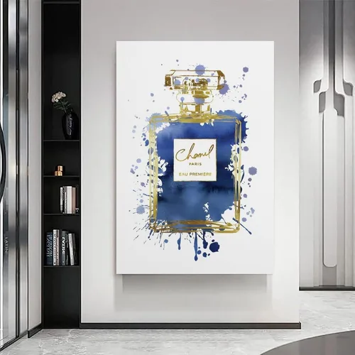 Vista 8 de WEboL Póster de Botella de Perfume Azul Marino Dorado de Moda Pintura Decorativa Lienzo Arte de Pared Imagen Impresión Decoración Moderna